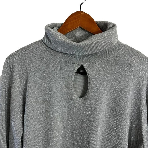 Lane Bryant Metallic Silver Gray High Neck Sweater 22 24 Keyhole Long Sleeves - Picture 3 of 6